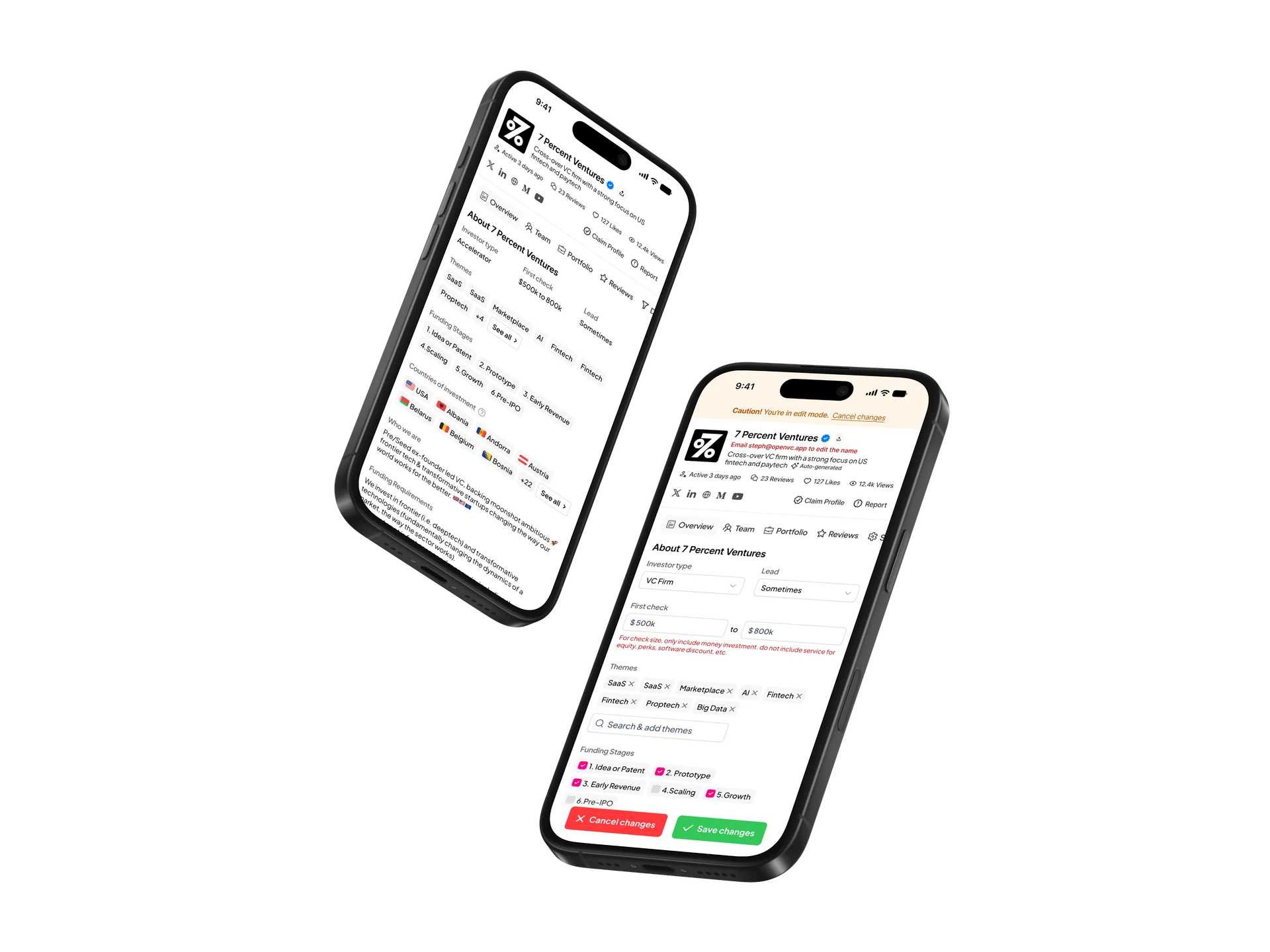 OpenVC investor profile mobile interface